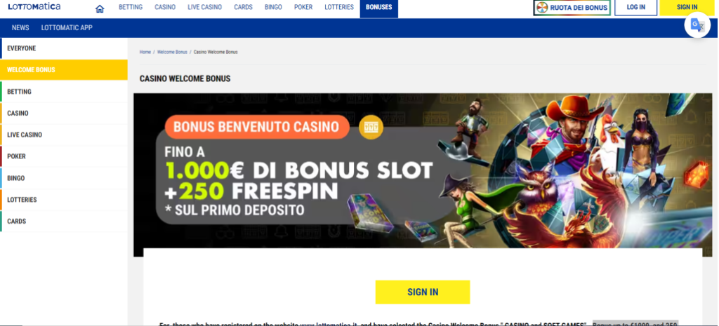 Lottomatica Casino No deposit bonus